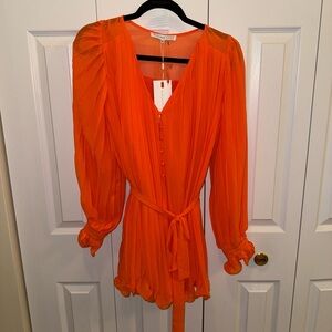 NWT - Endless Rose Vibrant Orange Pleated Romper
